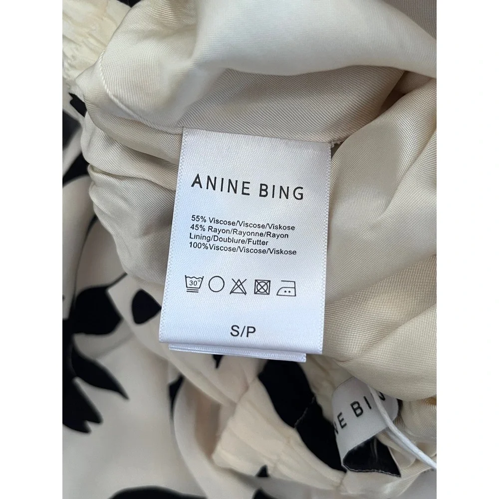 NWT Anine Bing Owen Cream Black Floral Wide Leg Elastic Waist Pants Small - Picture 5 of 9